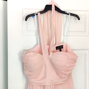 Full length pink chiffon halter style dress